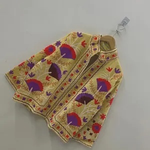 Ethnic Style Winter Jacket Velvet Suzani Cropped Bohemian <b>Coat</b> with Floral Embroidery for Festivals or Casual Wear - Product Image 2