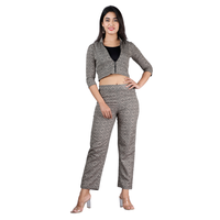 Ensemble 2 pièces pour femme en crêpe à imprimé géométrique, haut court et pantalon long à fermeture éclair, coupe classique, style décontracté printemps-été