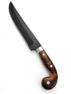 Couteau à découper artisanal en acier à haute teneur en carbone, revêtement noir, manche en bois de rose, embout en laiton - Product Image 6