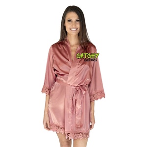 ชุดคลุมกิโมโนผ้าซาตินผ้าไหมสำหรับผู้หญิงผ้าซาตินประดับลูกไม้สำหรับเด็กผู้หญิงชุดคลุมสปาปาร์ตี้งานแต่งงานแบบเรียบและนุ่ม - Product Image 1