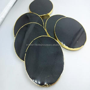 Proveedor al por mayor piedras naturales cristales curación cielo azul ónix piedra cristal ágata natural posavasos rebanada con adorno de oro - Product Image 5