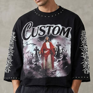 Camiseta Oversize Personalizada OEM Glory con Gráficos, de Algodón Pesado para Hombre, Estilo Urbano, Corta, Unisex, con Pedrería Lavada - Product Image 4