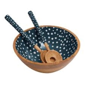 Customized Eco-Friendly Wooden Enamel Salad Serving Bowl With <b>Spoon</b> Tableware Dinnerware for <b>Soup</b> and Salad Serving Bowl - Product Image 1
