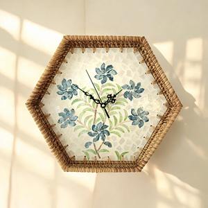 Modern <b>rattan</b> wall mounted clock octagonal clocks accessories for living room office lounge - Product Image 5