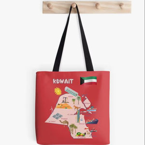 Bolsa de tela de poliéster con estampado de mapa de Kuwait para proveedores mayoristas, reutilizable, para compras, bolso de mano, bandolera, bolsa de viaje - Product Image 1