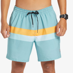 Short de bain rayé pour homme à séchage rapide avec cordon de serrage, bleu clair, orange, blanc, décontracté, longueur courte, mode estivale - Product Image 3