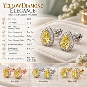 Élégantes boucles d'oreilles en or jaune 18 carats avec diamant de laboratoire taille poire, pierre centrale de 2 carats, diamants latéraux de 0,6 carat, poids de l'or 3,5 g |   Certifié IGI - Product Image 5