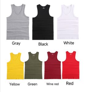 Camiseta sin mangas de punto con cuello redondo de color gris liso para hombre, ropa informal, camiseta deportiva de algodón acanalado personalizada para hombre - Product Image 6
