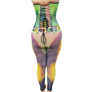 Conjunto de Corsé y Leggings Sublimados con Diseño Vintage de la Mona Lisa |   Corsé sexy con aros de acero y copas, proveedor de atuendos de moda - Product Image 5