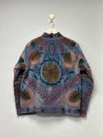 Veste bomber en velours tricoté brodé de style indien, respirante, légère, bohème, écologique, Suzani, col rond, manches longues