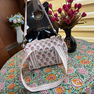 Floral Quilted Cotton <b>Duffel</b> <b>Bag</b> Women Bohemian Block Print Handmade Vintage Style Casual Travel <b>Bag</b> - Product Image 5