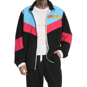Custom Men's Zip Up Nylon Windbreaker Tracksuit Color Block Lightweight Water Resistant Jacket and Pants <b>Set</b> - Product Image 4