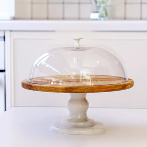 Cúpula para Pastel de Mármol de Primera Calidad con Base de Acabado Natural para Exhibición de Pasteles en la Encimera de la Cocina - Product Image 1