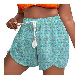 New Indian Hand Block Printed Rope Drawstring Waist Wrap Shorts Women's Summer Loungewear Cotton Block Print Rope Drawstring - Product Image 6