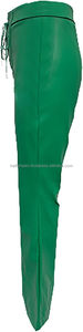Femmes taille haute respirant Streetwear vert Faux cuir cordon Flare pantalon avant jambe large Vintage rétro Look extensible - Product Image 4