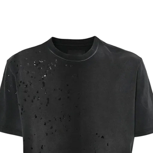 T-shirts déchirés pour hommes, nouveau style, confortables, 100% coton, couleur unie, manches courtes, meilleur design pour la vente en ligne - Product Image 2