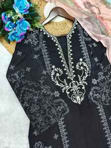 Salwar Kameez en coton Maslin indien, tendance et best-seller, avec broderies exclusives, pour femmes, tenue ethnique élégante pour les fêtes - Product Image 5