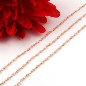 El Joyero Pink Monalisa Cadena de Rosario con Cuentas de 3-3.5mm Envueltas en Alambre Dorado - Product Image 3