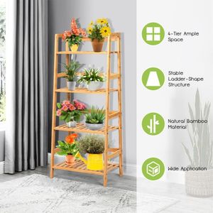 Scaffale Utilitario in Bambù a 4 Ripiani con Ringhiere, Supporto per Piante Stabile e Salvaspazio - Product Image 2