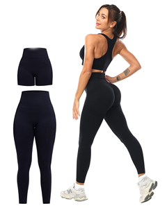 Ensemble de yoga sans couture noir pour femme, soutien-gorge de sport, leggings taille haute, 3 pièces, tenue de sport, haut court dos nageur longueur intégrale - Product Image 5