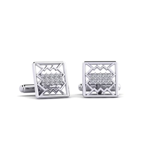 Boutons de manchette rectangulaires avec sertissage clos de diamants, bijoux formels pour hommes - Product Image 3