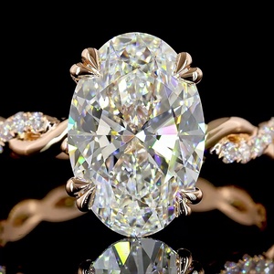 Anillo Romántico de Oro 10K/14K/18K con Diamante Cultivado en Laboratorio de Corte Ovalado de 3 Quilates Certificado por IGI, Elegante Anillo de Compromiso con Pavé Infinito Trenzado - Product Image 3