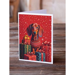 Whimsical Dachshund Holiday Christmas Tarjetas de felicitación Paquete de 8 tarjetas de notas en blanco con sobres A7 Tamaño 5x7 - Product Image 2
