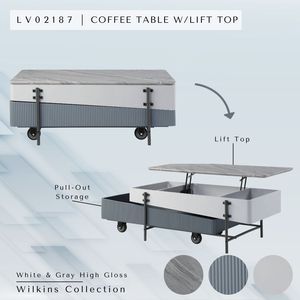 Wilkins High <b>Gloss</b> Finish Coffee <b>Table</b> with Lift Top Gray and <b>White</b> Color Scheme - Product Image 3
