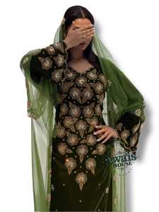 Awais House Abaya Kaftan de Poliéster y Gasa con Bordado Modesto para Mujer, Largo hasta el Suelo, Escote Corazón, Manga Larga, Ajuste Holgado - Product Image 5