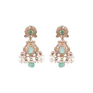 Ensemble collier et boucles d'oreilles Gajaah en argent 925 avec pierres précieuses vertes émeraude et perle pour femmes, idéal pour les mariages et les fêtes. - Product Image 1