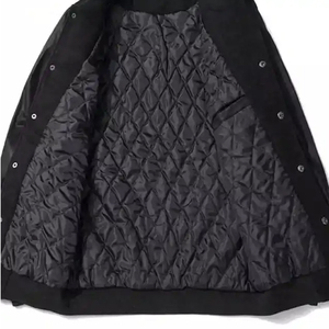 WASONS Men's Black Lettermen Jacket Stand Collar <b>Covered</b> <b>Button</b> Closure Woolen Fabric Breathable Casual Winter Wear Regular Fit - Product Image 3
