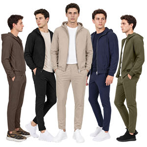 Conjunto Deportivo con Capucha para Hombre, Color Sólido, Manga Larga, Cierre Frontal con Cremallera, Ropa Casual de Otoño, Material Transpirable de Poliéster - Product Image 4
