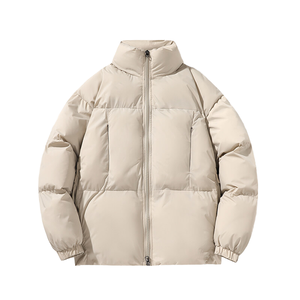 Veste d'hiver unisexe matelassée, col montant, fermeture éclair, rembourrage épais en polyester, couleur unie, style décontracté, coupe-vent - Product Image 1