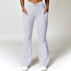 Trendy Women <b>Flared</b> <b>Leggings</b> Crossover High Waist Yoga Pants Multi Color Available Fitness Gym Wear Stretchy Tights New - Product Image 5