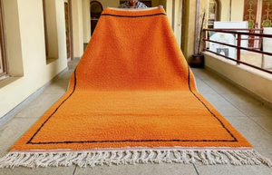 Knots Rug Moroccan Luxury Orange Black Line Wool Hand Knotted Cushioned Stain Resistant Non-Slip High Pile Hand Wash Living Room - Product Image 2