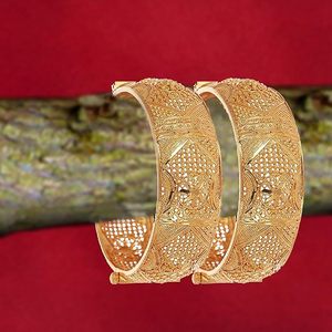 Yacabella Women's 24K Gold Plated Alloy Bangles With Floral Pattern Classic Style Wedding Jewelry - Product Image 4
