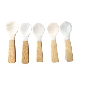 Cuillère à café en bois avec manche en nacre, cuillères à dessert, à glace et à caviar en bois massif, couverts personnalisables avec logo - Product Image 1
