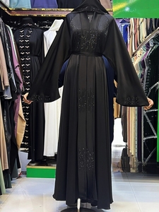Best Selling Abaya Modest Dubai Beaded Sequined <b>Long</b> Sleeve Abaya Muslim Traditional Handmade Wedding Women Breathable V Neck - Product Image 5