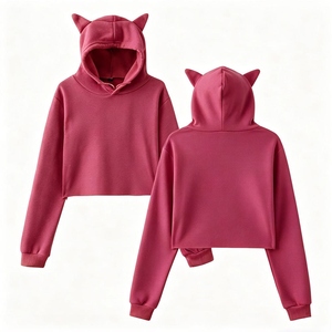 Women Oversized Cropped Hoodie Full Sleeve Knitted Cotton Solid Color Breathable <b>Zipper</b> Front Hooded Sweatshirt Spring Style - Product Image 4