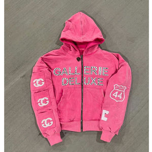 Unisex <b>Cropped</b> <b>Zip</b> <b>Up</b> Hoodie Sweatpants Set Oversized Two Piece Tracksuit Casual Fleece Streetwear Matching Outfit - Product Image 2