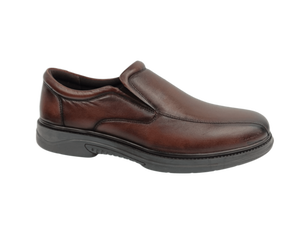 Mocasines de Cuero Marrón para Hombre, Estilo Slip-On, Punta Redonda, Suela Acolchada de TPR, para Oficina, Trabajo, Todas las Temporadas, Estilo Sólido - Product Image 1