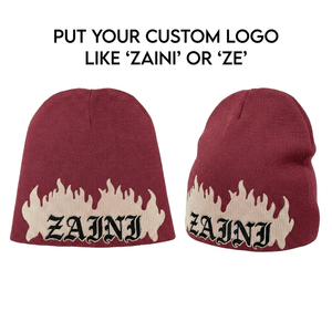 ZAINI Premium Computer Knitted Acrylic Unisex Beanie 320GSM Black Winter <b>Hat</b> Embroidery Letter Pattern Adults Casual Ski - Product Image 1