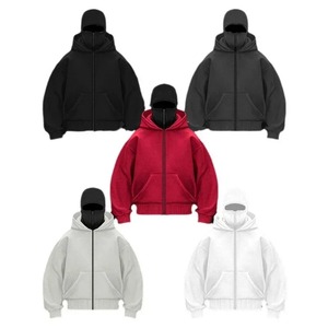 Sweat à capuche balaclava tendance pour homme, couleur unie, double couche, style Y2K rétro hip-hop, streetwear d'hiver - Product Image 6