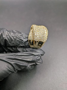 Anillo de Diamantes de Corte Redondo, Plata 925, Acabado en Oro Amarillo de 14K, Banda Ancha, Estilo Pavé, Anillo de Diamantes de Lujo con Moissanita - Product Image 2