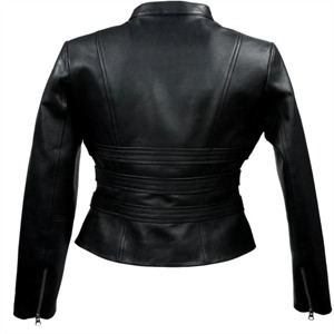 Women's Genuine <b>Leather</b> Motorcycle <b>Jacket</b> Black Stand Collar Full Sleeve Zipper Closure Autumn Style - Product Image 3