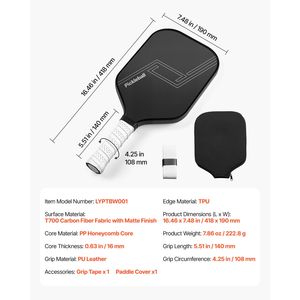 Racchetta Professionale da Pickleball in Fibra di Carbonio T700, Nucleo a Nido d'Ape, Maggiore Potenza e Controllo, Forma Allungata in Materiale PP - Product Image 3