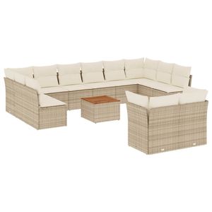 Grand ensemble de canapés de jardin modulaires en rotin PE beige, meubles d'extérieur modulaires confortables - Product Image 2