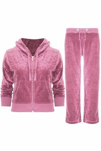 Ensemble de survêtement décontracté pour femme en velours imprimé 100 % coton, avec capuche, rayures latérales et fermeture éclair, léger, pour l'automne - Product Image 2