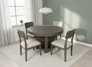 Juego de Mesa de Centro Redonda Moderna con 4 Sillas, Madera de Fresno Maciza y Chapa de MDF, Muebles Duraderos para Sala de Estar - Product Image 5