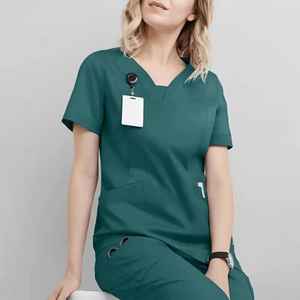 Ensemble de blouses et pantalons de travail médicaux en coton satiné à manches courtes, respirant, pour hôpital, infirmières, unisexe - Product Image 5